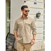 COOFANDY Men’s Long Sleeve Button Down Work Shirt with Flap Pockets(Light Brown)