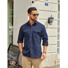 COOFANDY Men’s Long Sleeve Button Down Work Shirt with Flap Pockets(Navy Blue)
