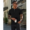 COOFANDY Men’s T Shirts Henley Shirts Short Sleeve Casual Shirts for Men(Black & Grey)