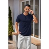 COOFANDY Men’s T Shirts Henley Shirts Short Sleeve Casual Shirts for Men(Navy Blue & Black)