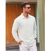 COOFANDY Polo Shirts for Men Heavyweight Cotton V Neck Long Sleeve(All White)