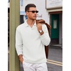COOFANDY Polo Shirts for Men Heavyweight Cotton V Neck Long Sleeve(All White)