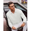 COOFANDY Polo Shirts for Men Heavyweight Cotton V Neck Long Sleeve(All White)
