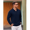 COOFANDY Polo Shirts for Men Heavyweight Cotton V Neck Long Sleeve(A-navy Blue)