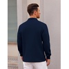 COOFANDY Polo Shirts for Men Heavyweight Cotton V Neck Long Sleeve(A-navy Blue)