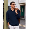 COOFANDY Polo Shirts for Men Heavyweight Cotton V Neck Long Sleeve(A-navy Blue)