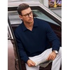 COOFANDY Polo Shirts for Men Heavyweight Cotton V Neck Long Sleeve(A-navy Blue)