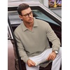 COOFANDY Polo Shirts for Men Heavyweight Cotton V Neck Long Sleeve(Beige)