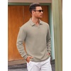 COOFANDY Polo Shirts for Men Heavyweight Cotton V Neck Long Sleeve(Beige)