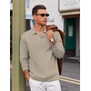 COOFANDY Polo Shirts for Men Heavyweight Cotton V Neck Long Sleeve(Beige)
