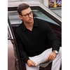 COOFANDY Polo Shirts for Men Heavyweight Cotton V Neck Long Sleeve(Black)