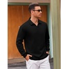 COOFANDY Polo Shirts for Men Heavyweight Cotton V Neck Long Sleeve(Black)