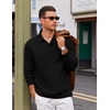 COOFANDY Polo Shirts for Men Heavyweight Cotton V Neck Long Sleeve(Black)