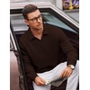 COOFANDY Polo Shirts for Men Heavyweight Cotton V Neck Long Sleeve(Brown)
