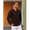 COOFANDY Polo Shirts for Men Heavyweight Cotton V Neck Long Sleeve(Brown)