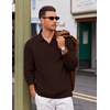 COOFANDY Polo Shirts for Men Heavyweight Cotton V Neck Long Sleeve(Brown)
