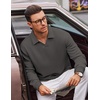 COOFANDY Polo Shirts for Men Heavyweight Cotton V Neck Long Sleeve(Dark Grey)