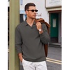 COOFANDY Polo Shirts for Men Heavyweight Cotton V Neck Long Sleeve(Dark Grey)