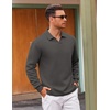COOFANDY Polo Shirts for Men Heavyweight Cotton V Neck Long Sleeve(Dark Grey)