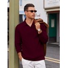 COOFANDY Polo Shirts for Men Heavyweight Cotton V Neck Long Sleeve(Dark Red)