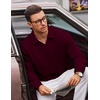 COOFANDY Polo Shirts for Men Heavyweight Cotton V Neck Long Sleeve(Dark Red)