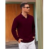 COOFANDY Polo Shirts for Men Heavyweight Cotton V Neck Long Sleeve(Dark Red)