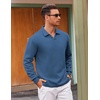 COOFANDY Polo Shirts for Men Heavyweight Cotton V Neck Long Sleeve(Grey Blue)
