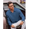 COOFANDY Polo Shirts for Men Heavyweight Cotton V Neck Long Sleeve(Grey Blue)