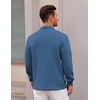 COOFANDY Polo Shirts for Men Heavyweight Cotton V Neck Long Sleeve(Grey Blue)