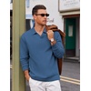 COOFANDY Polo Shirts for Men Heavyweight Cotton V Neck Long Sleeve(Grey Blue)