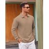 COOFANDY Polo Shirts for Men Heavyweight Cotton V Neck Long Sleeve(Khaki)