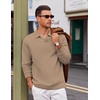 COOFANDY Polo Shirts for Men Heavyweight Cotton V Neck Long Sleeve(Khaki)