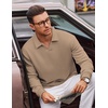 COOFANDY Polo Shirts for Men Heavyweight Cotton V Neck Long Sleeve(Khaki)