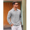 COOFANDY Polo Shirts for Men Heavyweight Cotton V Neck Long Sleeve(Light Grey)