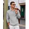 COOFANDY Polo Shirts for Men Heavyweight Cotton V Neck Long Sleeve(Light Grey)