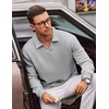 COOFANDY Polo Shirts for Men Heavyweight Cotton V Neck Long Sleeve(Light Grey)