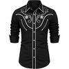COOFANDY Men’s Cowboy Shirtss Embroidered Rose Design Shirts Western Long Sleeve Button Down Shirts(Black (White Rose）)
