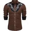COOFANDY Men’s Cowboy Shirtss Embroidered Rose Design Shirts Western Long Sleeve Button Down Shirts(Brown)