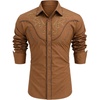 COOFANDY Men’s Cowboy Shirtss Embroidered Rose Design Shirts Western Long Sleeve Button Down Shirts(Light Brown)