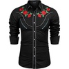COOFANDY Men’s Cowboy Shirtss Embroidered Rose Design Shirts Western Long Sleeve Button Down Shirts(Pure Black (Retro Rose))