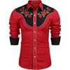 COOFANDY Men’s Cowboy Shirtss Embroidered Rose Design Shirts Western Long Sleeve Button Down Shirts(Red (Retro Rose))