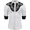 COOFANDY Men’s Cowboy Shirtss Embroidered Rose Design Shirts Western Long Sleeve Button Down Shirts(White)