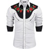 COOFANDY Men’s Cowboy Shirtss Embroidered Rose Design Shirts Western Long Sleeve Button Down Shirts(White (Retro Rose))