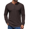COOFANDY Mens Henley Shirts Long Sleeve Button T Shirts Casual Pullover Tee(Brown)