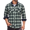 COOFANDY Mens Lightweight Flannel Long Sleeve Casual Work Plaid Shirts(Plaid-green & Navy & Beige)