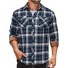 COOFANDY Mens Lightweight Flannel Long Sleeve Casual Work Plaid Shirts(Plaid-grey&green&navy)
