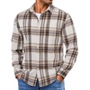 COOFANDY Mens Lightweight Flannel Shirt Long Sleeve Plaid Shirt with Pocket(Light Khaki)