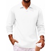 COOFANDY Polo Shirts for Men Heavyweight Cotton V Neck Long Sleeve(All White)