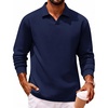 COOFANDY Polo Shirts for Men Heavyweight Cotton V Neck Long Sleeve(A-navy Blue)