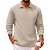 COOFANDY Polo Shirts for Men Heavyweight Cotton V Neck Long Sleeve(Beige)
